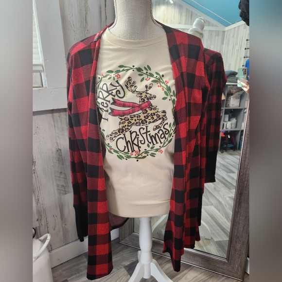 Buffalo Plaid Cardigan, Red and Black Checker Cardigan - Picture 2 of 2